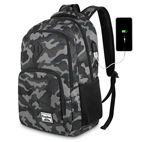 YAMTION Men's and Women's Laptop Backpack with USB Charging Port for Business University 35L (15.6 Inches, B6-Black Camouflage) - color: Cam Black, size: 15.6 inch