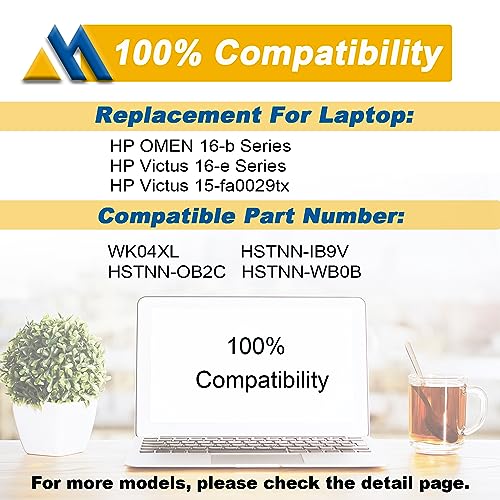 70.07Wh WK04XL Laptop Battery Replacement for Hp Victus 16-b 16-c 16-d 16-e Series 16-D0013DX 16-D0001UR 16-D1113TX 16-E0005UA 16-E0029UR 16-E0194NW HSTNN-OB2C M38822-AC1 4-Cell - size: 12.87*3.16*0.31 inch WK04XL