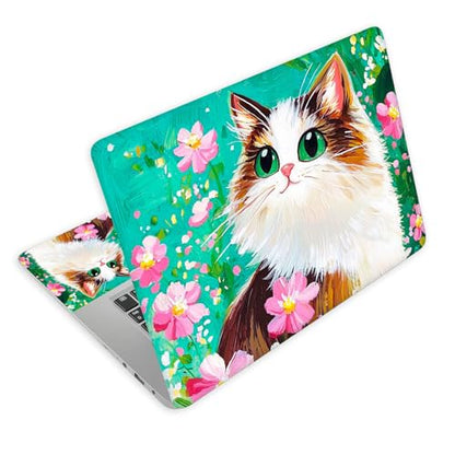 Universal Laptop Skin Decal, 3-Piece Vinyl Protector for 12 13 14 15.6" Notebook, Waterproof Anti-Scratch, Easy Trim & Bubble-Free Finish, Cat with Green Eyes - color: Cat with Green Eyes