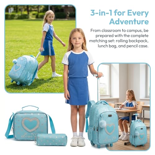 School Bags Kids Rolling Backpack for Girls Kids Luggage Suitcase With Wheels - color: Blue23-3-6