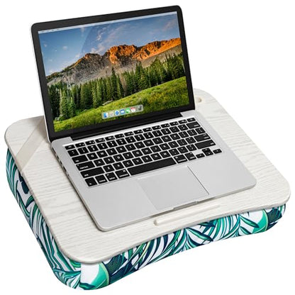 LAPGEAR Designer Lap Desk – Tropical Palm Leaves, Fits 15.6” Laptops | Built-In Phone Slot, Device Ledge, Conforming Microbead Cushion, Carry Handle - color: Palm Leaves, size: Single Lap Desk