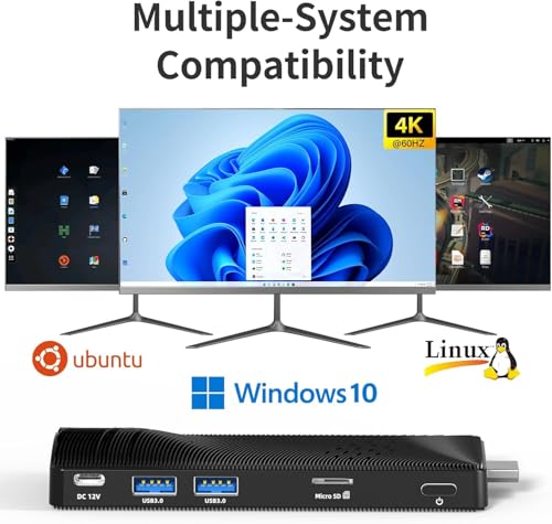 Fanless Mini PC Stick Win 10, Micro Desktop Computer Stick Celeron J3455 4GB 64GB eMMC (1.5 GHz), Small PC USB3.0 X 2 Gigabit Ethernet 4K 60Hz - size: J3455-4+64GB