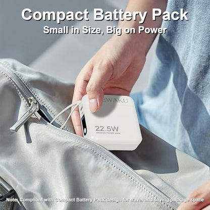 Detachable Wall Plug Portable Charger 15000mAh Power Bank 22.5W | Fast Charging Built-in Cables, 3-in-1 Compact USB-C Battery Pack Travel Essentials for iPhone 17,iPad, Android, Samsung - color: White