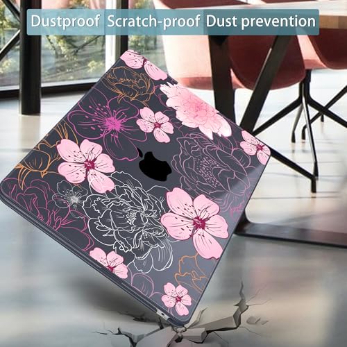 Mektron for 2026/2025/2024/2023 MacBook Air 15 INCH M5 A3448 /M4 A3241 /M3 A3114 /M2 A2941 Case, Printed Plastic Hard Shell Cover with 15.3" Liquid Retina Display Touch ID, Flowers Illustration - color: Flowers Illustration