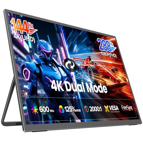 UPERFECT Portable Monitor 27”, Dual Mode 4K UHD 144Hz/FHD 288Hz Gaming Monitor, 0.1ms FreeSync, 600 Nits, 125% sRGB, USB-C & HDMI 2.1 & DP 1.4, Large Second Screen for Laptop, Computer, Game Consoles - size: 27"