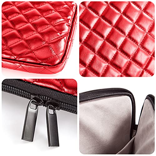 TRIUMPH VISION Puffy Laptop Sleeve Pouch Case Protective Bag Lined Padded | Puffy Laptop Case 13 13.3 in Quilted Leather Protection Shockproof Cushion Padding Fashion with Pocket Safe Red - color: Red Quilted, size: 13-13.3 Inch