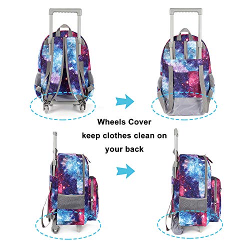 Tilami Rolling Backpack 18 inch Double Handle Wheeled Boys Girls Travel School Children Luggage Toddler Trip - color: Galaxy Black