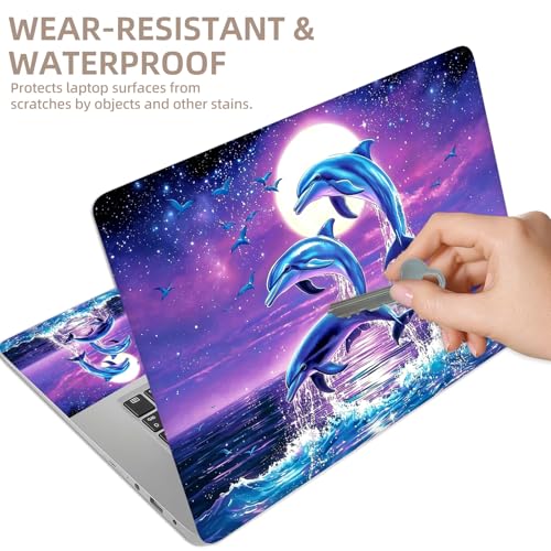 Universal Laptop Skin Sticker for 12/13/14/15.6 Inch Laptops, Reusable Vinyl Laptop Decal Cover, Waterproof Scratch Resistant Notebook Skin with 2 Wrist Pads,Cute Blue Dolphin - color: Cute Blue Dolphin