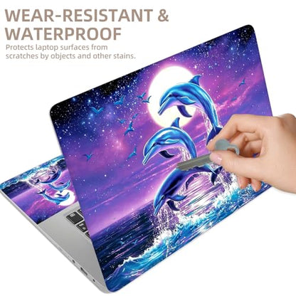 Universal Laptop Skin Sticker for 12/13/14/15.6 Inch Laptops, Reusable Vinyl Laptop Decal Cover, Waterproof Scratch Resistant Notebook Skin with 2 Wrist Pads,Cute Blue Dolphin - color: Cute Blue Dolphin
