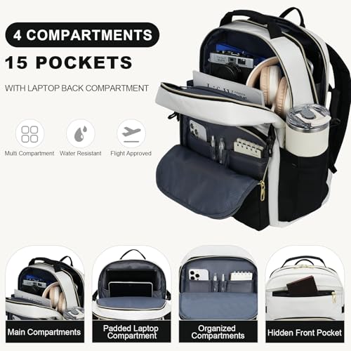 VANKEAN Laptop Backpack for Women - color: Beige-black, size: 17.3 Inch
