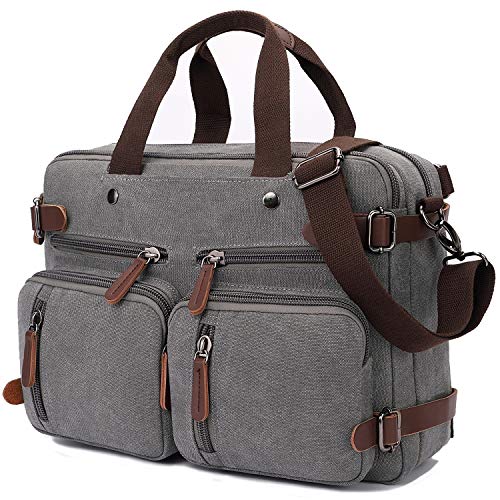CROCOD 3 In 1 Canvas Convertible Laptop Bag for Men Women, 17.3 inch Laptop Messenger Bag Work Briefcase, Computer Shoulder Bag for Travel Business Office (17.3 Inch, Grey) | 3 In 1 - color: Grey