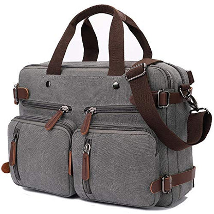 CROCOD 3 In 1 Canvas Convertible Laptop Bag for Men Women, 17.3 inch Laptop Messenger Bag Work Briefcase, Computer Shoulder Bag for Travel Business Office (17.3 Inch, Grey) | 3 In 1 - color: Grey