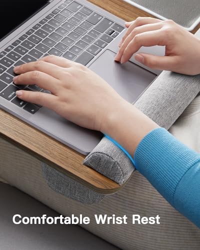 HUANUO Lap Desk - Fits up to 17 inches Laptop Desk, Built in Mouse Pad & Wrist Pad for Notebook, Laptop, Tablet, Lap Stand with Tablet, Pen & Phone Holder, Brown Woodgrain - color: Brown Woodgrain