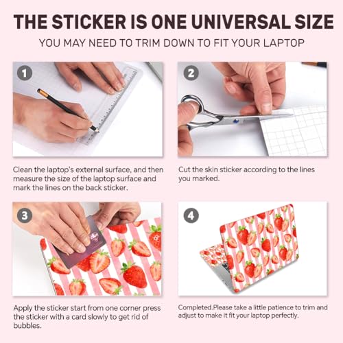 3Pcs Strawberry Laptop Skin Sticker Candy Strip Universal Removable Vinyl Stickers Fits for 12.1 13 14 15.6 16 Inch Waterproof Notebook Decal Cover Gift - style: strawberry