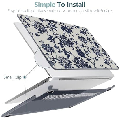 Batianda Artistic Case for Microsoft Surface Laptop 15 inch, Navy Flowers | Fits Surface Laptop for Business 8th Edition 2026 & Surface Laptop 7 2024, 4-in-1 Accessories Bundle, Slim Durable Hard Shell - color: Navy flowers