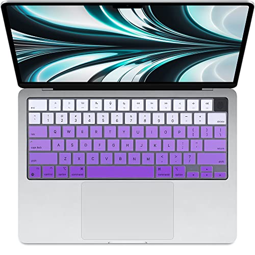ProElife Keyboard Cover Skin for MacBook Air 13.6 15 inch 2024 2023 2022 M3 M2 Chip A2681 A2941, Ultra Thin Keyboard Protector U.S Enter for 2024-2022 Air 13.6'' 15'' M3 M2 Accessory (Ombre Purple) | US Enter, Ultra Thin (0.26 mm), Silicone Protective Ski
