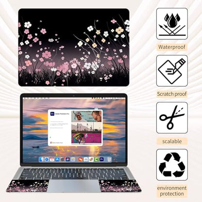 Laptop Skin Sticker 3-Piece Set,Pink Flowers | Trim-to-fit 3-piece vinyl set with one 15 x 10.6 in lid skin and two palm-rest decals for many 12-15.6 in laptops - color: Pink Flowers