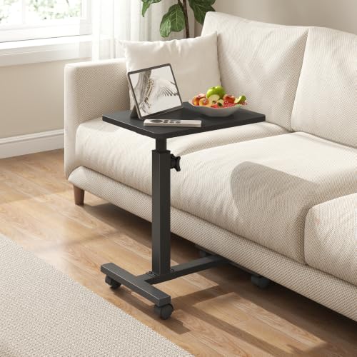 TUTOTAK C Table End Table Adjustable Height, TV Tray Table for Small Spaces | 360°Swivel casters, Slide Under Couch Side Table, Sofa Bedside Table for Living Room, Bedroom, Black TB01BK099 - color: Black