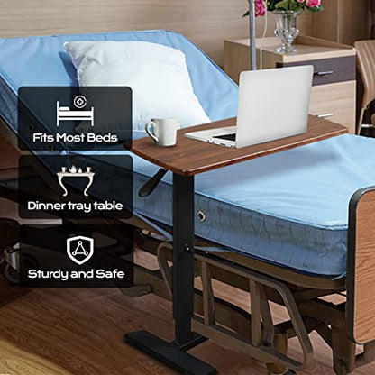 Over Bed Table Pneumatic Adjustable Height Stand Desk with Hidden Wheels USB Ports Pad Slot Mobile Laptop Standing Desk Cart, Podium Table (Walnut, 32X16 inshes) - color: Wanult