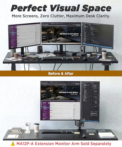 Extra-Tall Heavy-Duty Monitor Arm Mount for 40" Ultrawide Monitors | 33.4" Max Height, 26.4 lb VESA Capacity, C-Clamp & Grommet Mount, Height Adjustable, Long-Reach Ergonomic Arm, Black, MA12P-S - size: Sinlge Monitor Arm