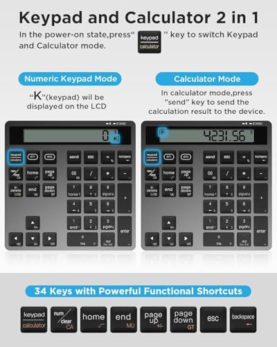 Bluetooth Number Pad, Wireless Numeric Keypad Calculator with Display, USB-C Rechargeable External 34-Keys Numpad, Financial Data Entry Keyboard for iMac, MacBook Air/Pro, PC Desktop, Laptop Notebook - color: C-Black Calculator