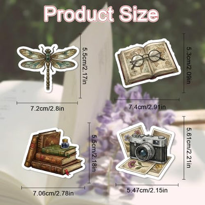 100 Pcs Dark Academia Stickers Gothic Bookish Decals | Book Lover Stickers, Glossy Waterproof Vinyl, Gothic Book Design, Vintage Aesthetic Sticker for Water Bottle Laptop Journal - style: Dark Academia