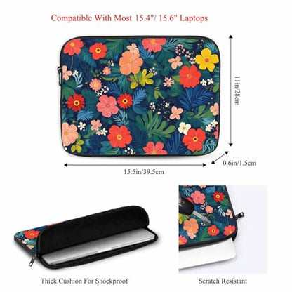 Laptop Sleeve Bag 15.4 15.6 Inch,Floral Bright Colorful Flowers and Leaves Protective Polyester Computer Cases Laptop Cover Briefcase Bag Tablet Travel Cover - color: LPS-003