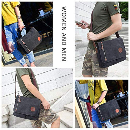 AUGUR Messenger Bag,Casual Shoulder Sling Bag Canvas Satchel Bag Crossbody Bags for Men Work Office Laptop Bag fit 13 inch - Black - color: Black