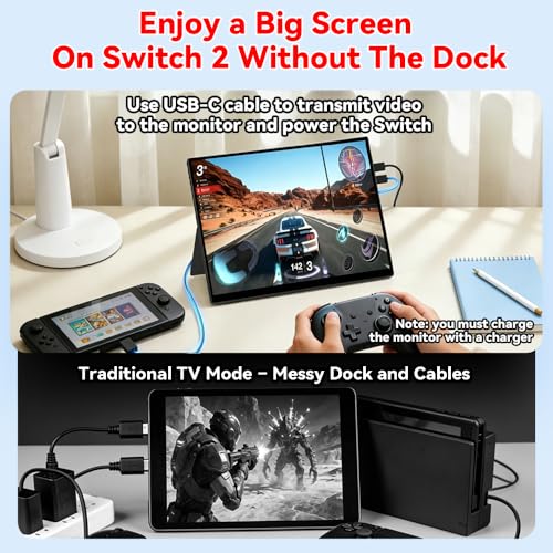 S123E 12.3 Inches Portable Monitor Touchscreen Monitor for Switch/Switch 2 | 1920 x1280 Ultra Slim Mini Travel Monitor 1280P IPS Display 100% sRGB for Laptop Surface PC Xbox PS4/5 and Office - size: 12.3"