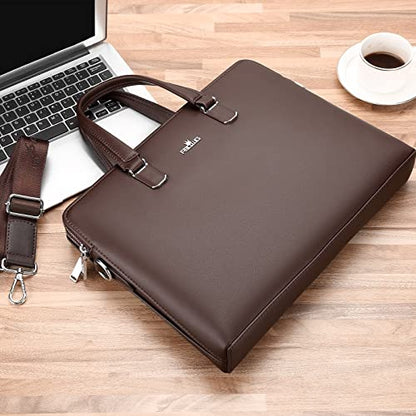 FSD.WG]Business Bag Leather Briefcase Shoulder Laptop Business Bag for Men - color: Brown