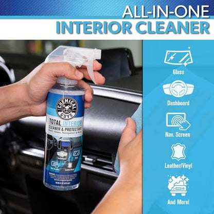 Chemical Guys Total Interior Cleaner Variety Kit With Storage Bag | 3 Scents, Fresh, New Car, & Black Cherry Scents, 3 Microfiber Towels, & Giftable Car Care Bag - size: 48 Fl Oz (Pack of 1), style: BAG KIT