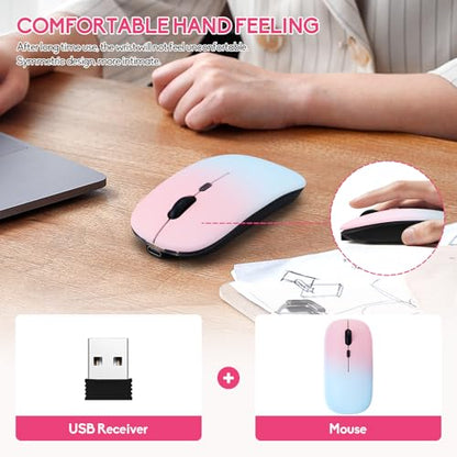 Wireless Bluetooth Mouse,LED Dual Mode Rechargeable Silent Slim Laptop Mouse,Portable(BT5.2+USB Receiver) Dual Mode Computer Mice,for Laptop,Desktop Computer,ipad Tablet,Phone,TV (Pollen blue) - color: Gradient Pollen blue