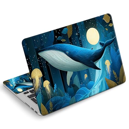 Universal Laptop Skin Sticker Decal, Compatible with MacBook HP Dell Lenovo 12"-15.6", Reusable Vinyl Notebook Cover 3PCS Set, High-Recognition Film-Dreamy Blue Whale & Jellyfish - color: Dreamy Blue Whale & Jellyfish