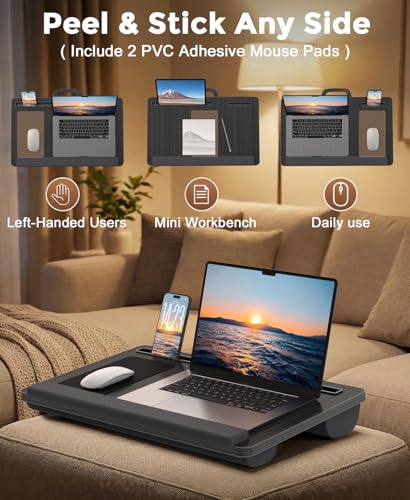 Lap Desk 2-Pack - Up to 17” Laptop with Wrist Rest, Portable Handle, 2 Self-Adhesive PVC Mouse Pads, Tablet & Phone Slots, Laptop Stand for Bed with Cushion