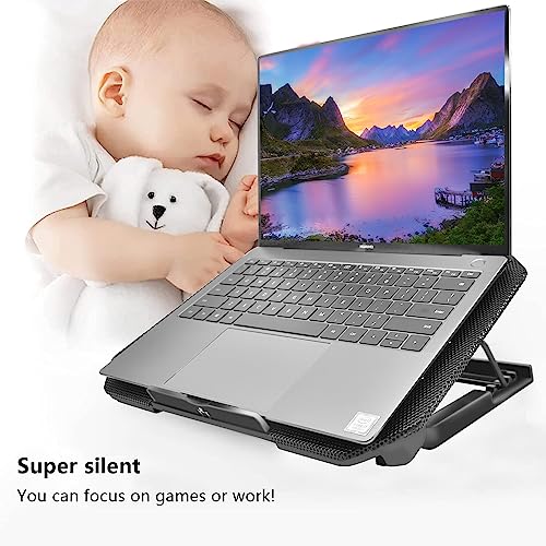 Laptop Cooling Pad, Cooler Pad Chill Mat 2 Quiet Fans LED Lights and 2 USB Ports 5 Height & with Adjustable Speed Mounts Metal Mesh Design, for 9"-17" Laptops（Black） - color: Black