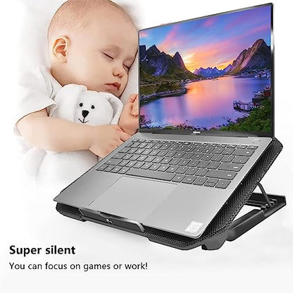 Laptop Cooling Pad, Cooler Pad Chill Mat 2 Quiet Fans LED Lights and 2 USB Ports 5 Height & with Adjustable Speed Mounts Metal Mesh Design, for 9"-17" Laptops（Black） - color: Black