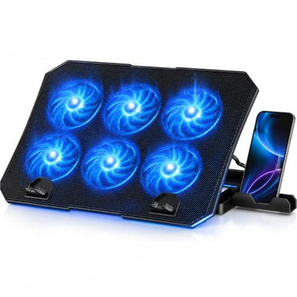 Laptop Cooling Pad, 6 Fans, 4-Level Stand, Dual USB for 12-17 Inch Laptops | Laptop fan stand cooler, computer cooling pad for laptops, phone holder, dual USB ports for home offices, study and work