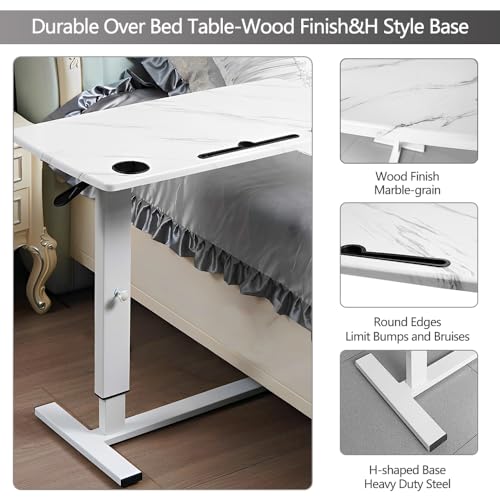 BeGyoku Overbed Table,Hospital Bed Table,Pneumatic Bed Tables Adjustable Over The Bed with Hidden Wheels&USB Port,Mobile Laptop Table Cart and Rolling Bedside Table with Tray Hospital Home Use-White - color: White-32" L X 16" W