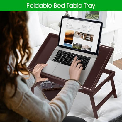 Bamboo Bed Tray Table with Foldable Legs & Ergonomic Handle, 17x12in Breakfast Tray for Eating, Laptop Desk, Sofa Snacking, Non-Slip Surface (Mahogany) - color: Mahogany