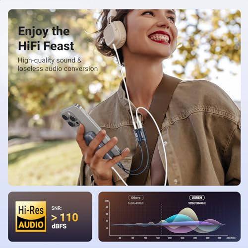UGREEN Magnetic USB C to 3.5mm Audio Adapter and Charger 2 in 1 Hi-Res 32bit/384kHz Aux to USB C with PD 60W Fast Charging Dongle Cable for iPhone 17 Pro Max, Switch 2, Galaxy S26Ultra, iPad Pro