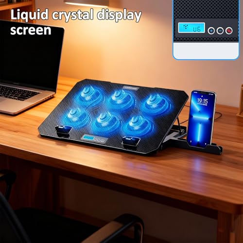 Laptop Cooling Pad 6 Quiet Fan for Laptop Gaming Fan Pad 5 Height Adjustable 2 USB Port Phone Holder Lightweight Stand - color: Standard