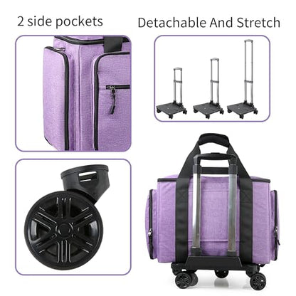 Rolling Teacher Bag with Five 360-Degree Swivel Wheels,Teacher Tote Bag with Detachable Trolley,Using YKK zipers,Fits for 15.6" Laptop (Lilac) - color: Lilac