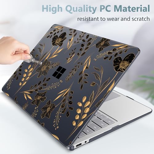 Mektron Printed Case for 2025 Microsoft Surface Laptop Windows 11 Copilot+ PC Surface Laptop 13 inch Touchscreen Display Cover Fits Model 2095, Gold Floral - color: Gold Floral