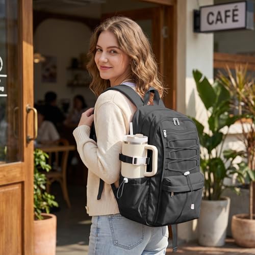 suwasp College Backpack for Women, Waterproof Laptop Backpack Fits 15.6 Inch Laptop, School Bookbag with Water Bottle Pocket, Anti Theft Work Backpack for College, Travel, Commuter, Black - color: Black