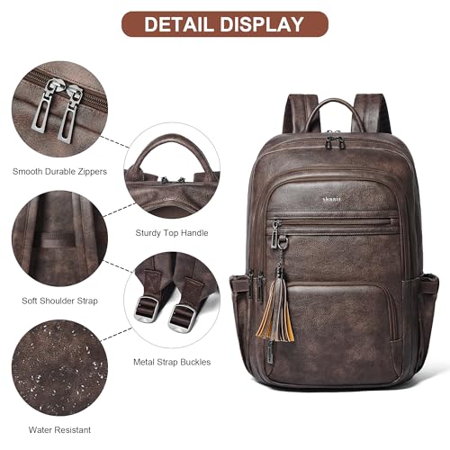 Shrrie 17 Inch Laptop Backpack for Women,Vegan Leather Backpack Purse,28L Work Business College Travel Computer Backpacks with Pouch Pocket for Large Capacity Cup & USB Charger,Chocolate - color: Chocolate