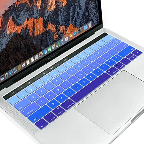 ProElife Blue Gradient Keyboard Cover Ultra Thin Keyboard Protector Skin for MacBook Pro with Touch Bar 13-inch 15-inch (Model A2159, A1989, A1990, A1706, A1707) (2019 2018 2017 2016) (Ombre Blue) | Ombre Blue, Ultra-Thin (0.26 mm), Silicone Protective Sk