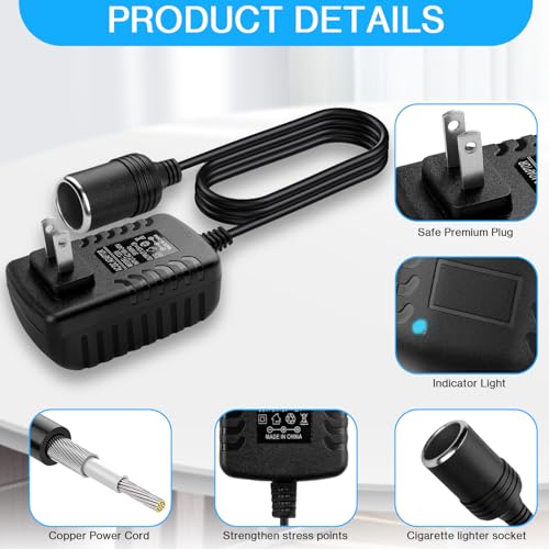 Herfair AC to DC Converter 2A 24W Car Cigarette Lighter Socket Adapter Power Cable 110-240V to 12V AC/DC for Automobile Home Use Car to Wall Plug（ Only for Device Under 24W） (Pack of 1) - color: Pack of 1