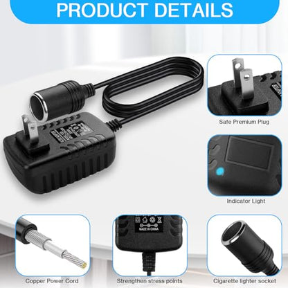 Herfair AC to DC Converter 2A 24W Car Cigarette Lighter Socket Adapter Power Cable 110-240V to 12V AC/DC for Automobile Home Use Car to Wall Plug（ Only for Device Under 24W） (Pack of 1) - color: Pack of 1