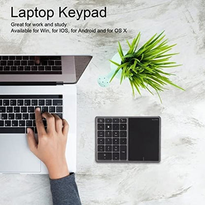 Zunate Numeric Keypad, 22 Keys Type C Rechargeable Number Pad with Touchpad, USB Receiver, Dual Mode Mini Numeric Keypad for Laptop, PC (Grey)