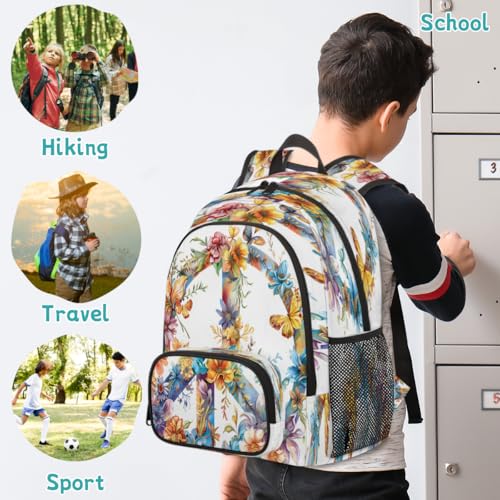 Hippie Flowers Laptop Backpack for Women Men, 18.3 Inch Travel Work Backpacks, Peace Sign Waterproof Computer Casual Daypack Nurse Teacher Bags - color: Multicolor 13